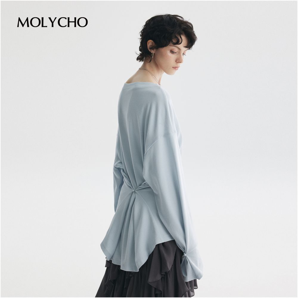 MOLYCHO Free and casual loose casual long sleeved T shirt for women versatile adjustable waist top image 12