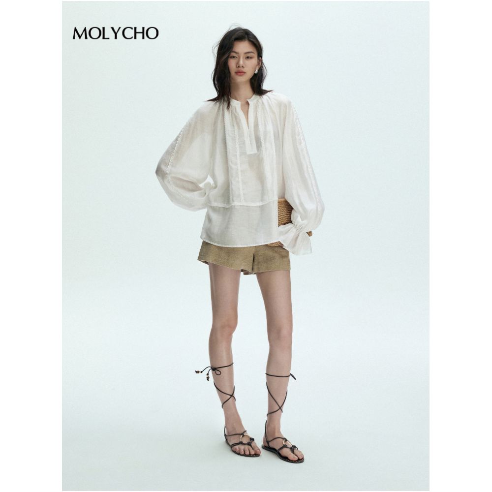 MOLYCHO Bohemian Style Thin White Shirt for Women s Summer Loose Sunscreen Cover Micro Transparent Top image 3