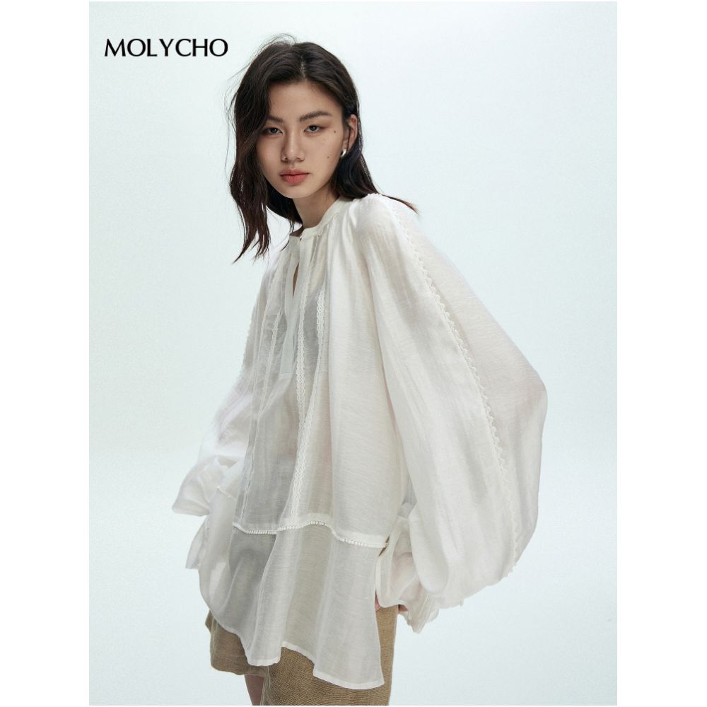 MOLYCHO Bohemian Style Thin White Shirt for Women s Summer Loose Sunscreen Cover Micro Transparent Top image 4