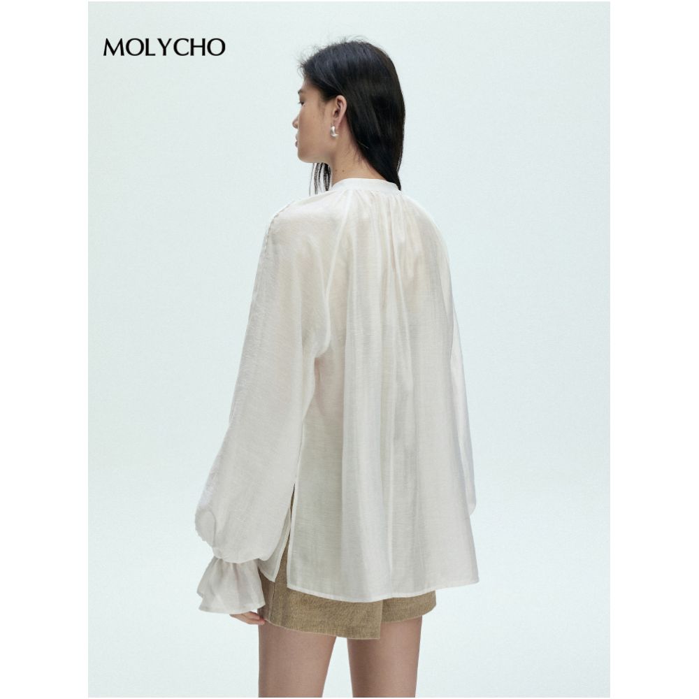 MOLYCHO Bohemian Style Thin White Shirt for Women s Summer Loose Sunscreen Cover Micro Transparent Top image 5