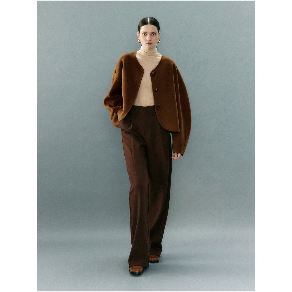 MOLYCHO short V neck double sided woolen coat for women s autumn and winter wool loose casual small woolen coat image 3