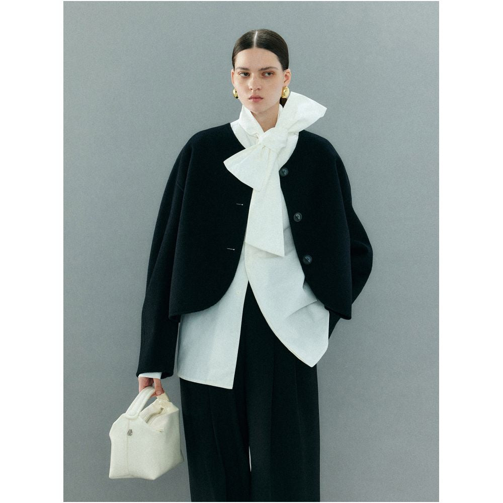 MOLYCHO short V neck double sided woolen coat for women s autumn and winter wool loose casual small woolen coat image 4