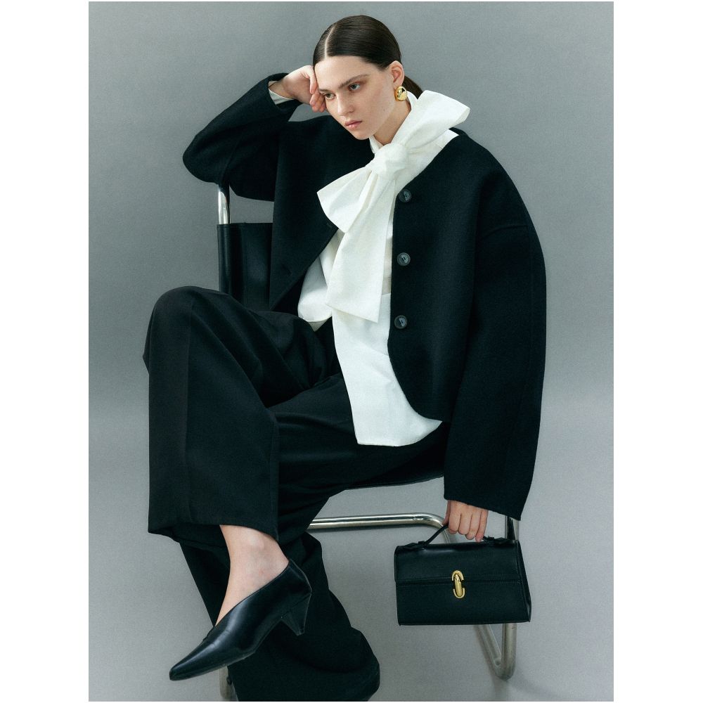 MOLYCHO short V neck double sided woolen coat for women s autumn and winter wool loose casual small woolen coat image 19