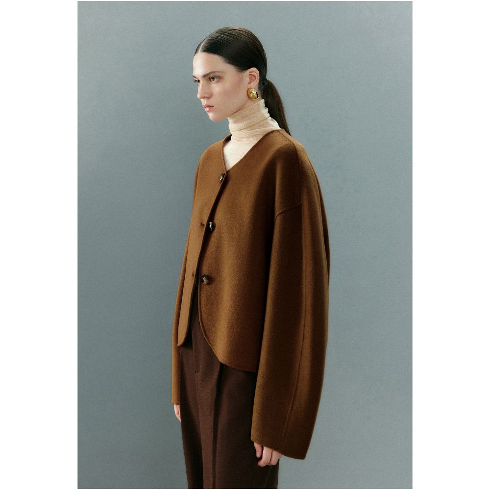 MOLYCHO short V neck double sided woolen coat for women s autumn and winter wool loose casual small woolen coat image 23