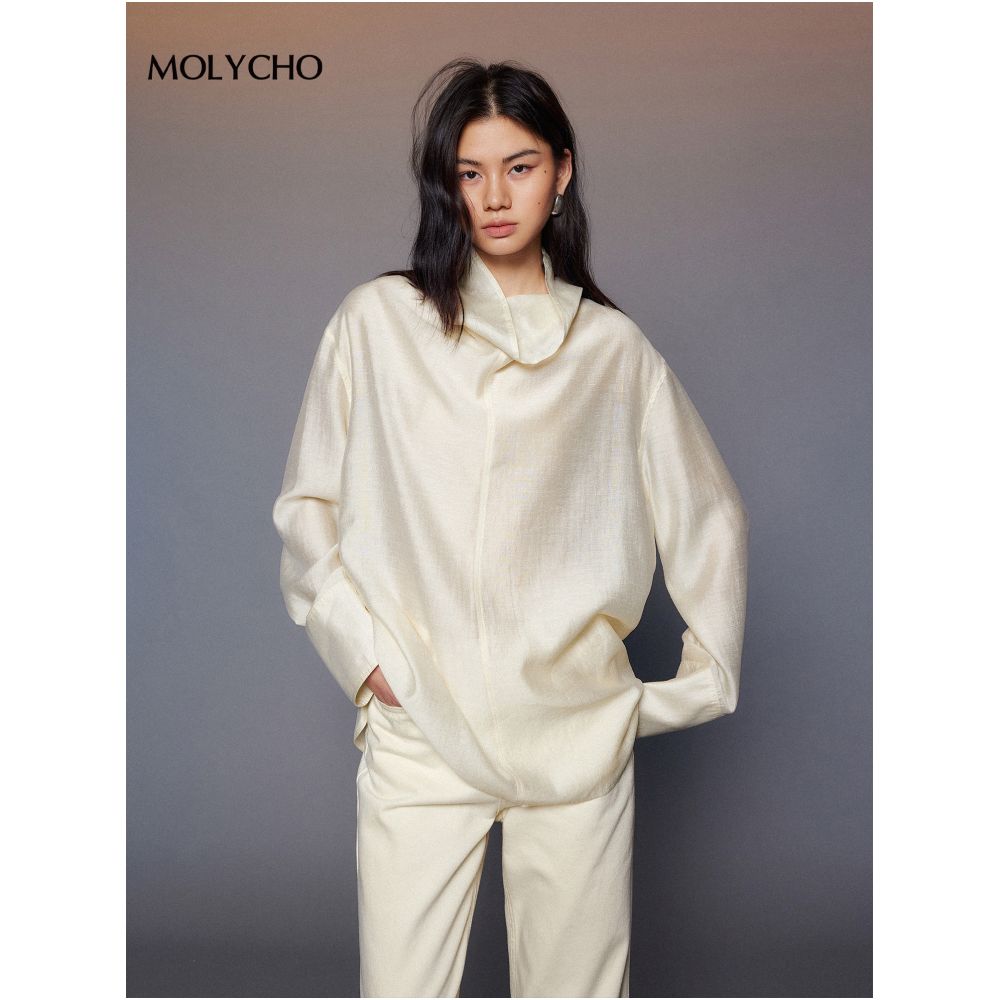 MOLYCHO Cold Aesthetics Thin Long Sleeve Shirt Jacket for Women Medium Length Top Loose Micro Transparent Shirt image 1