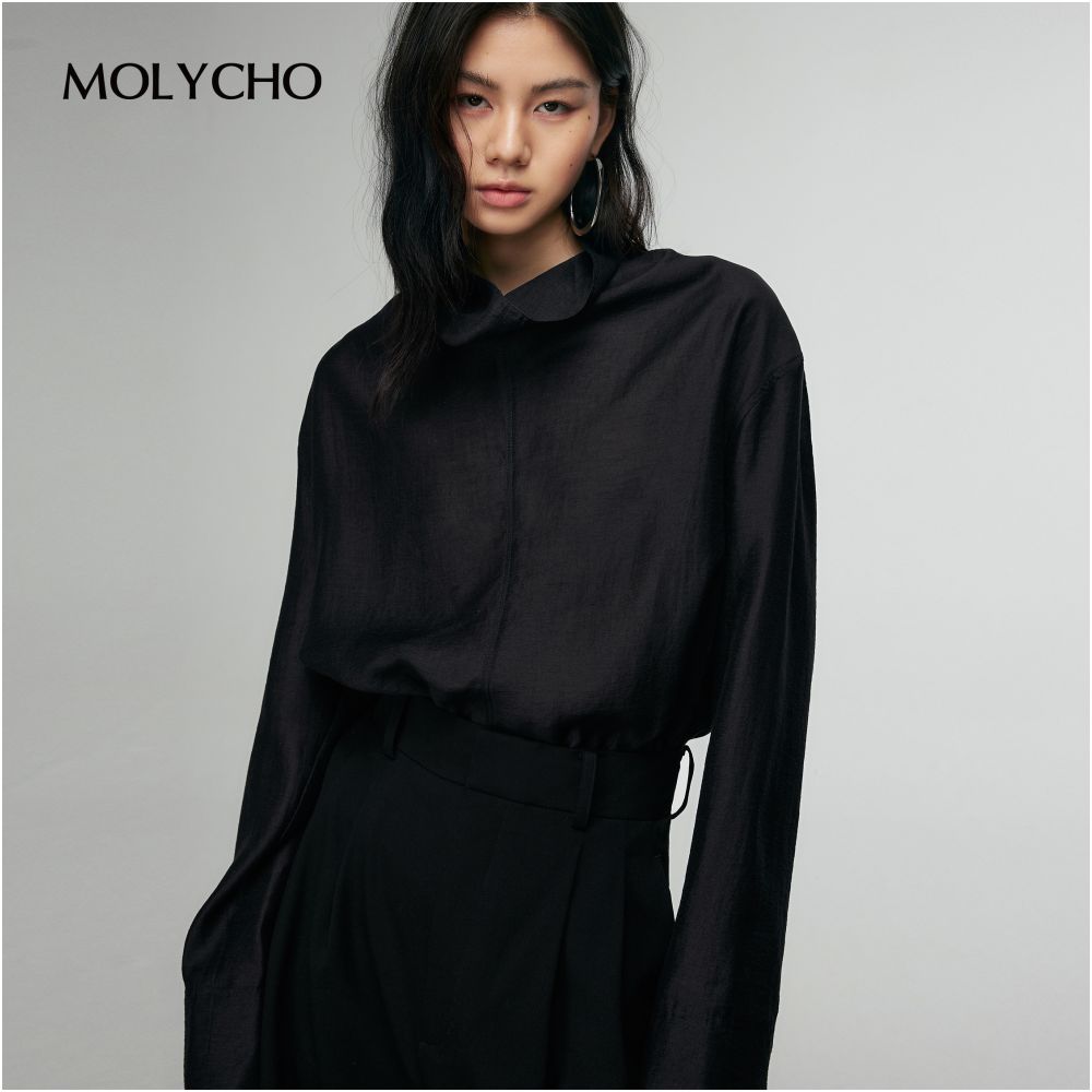 ASAYA4772 – Minimalist Flow High-Neck Shirt ✨🖤🤍