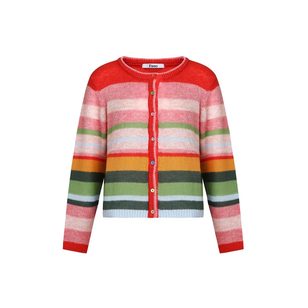 Fano s niche rainbow contrasting striped round neck wool knitted cardigan top for women in autumn 2025 image 5