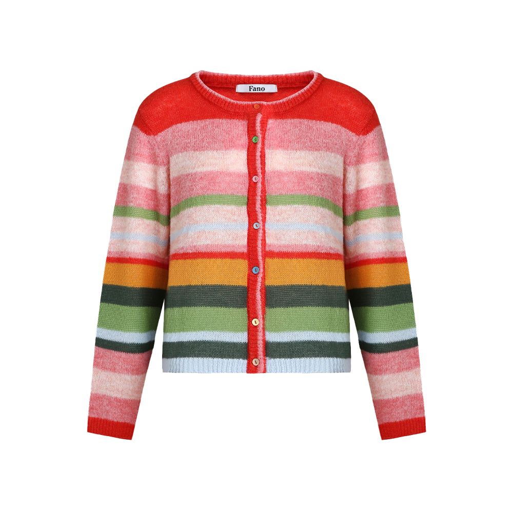Fano s niche rainbow contrasting striped round neck wool knitted cardigan top for women in autumn 2025 image 8