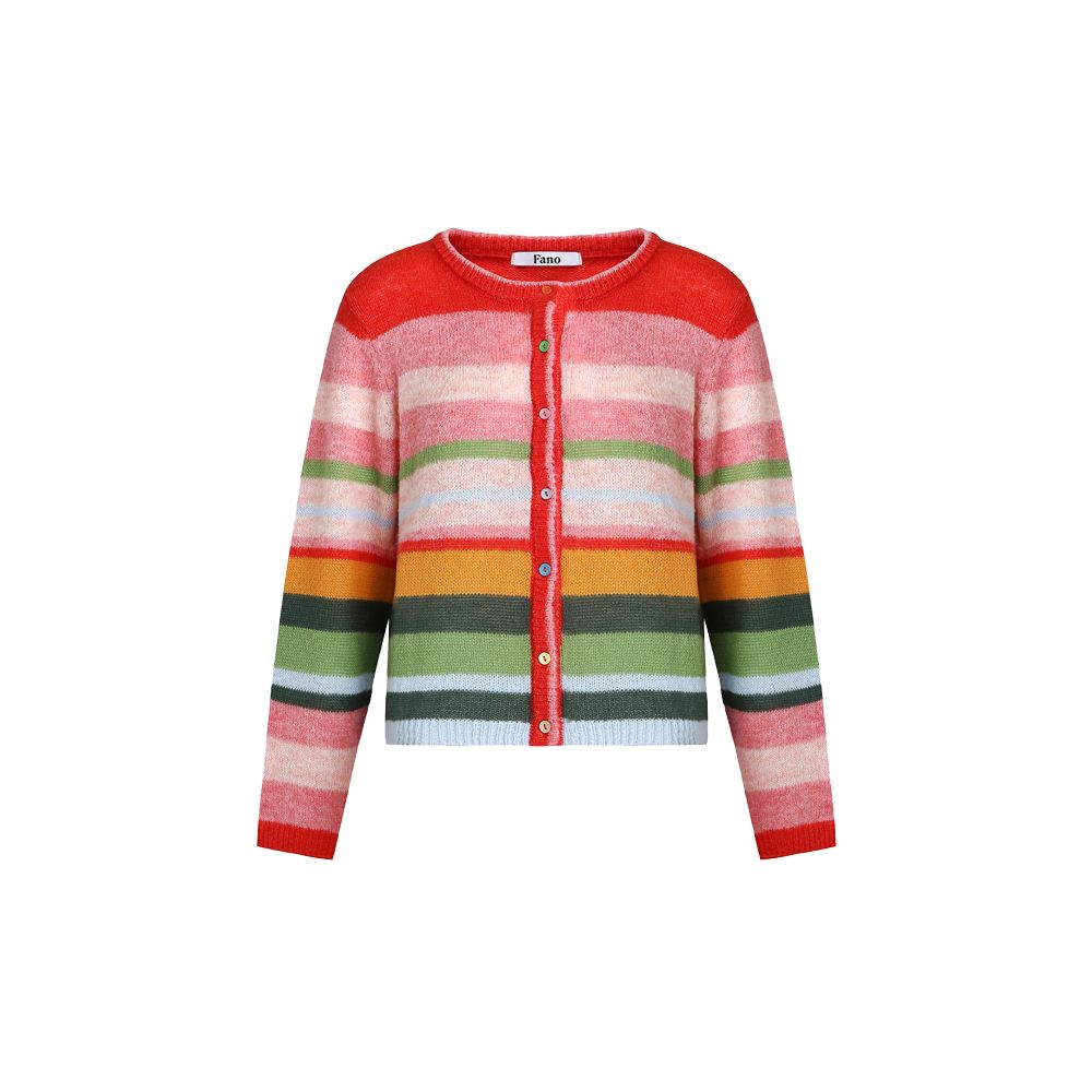 Fano s niche rainbow contrasting striped round neck wool knitted cardigan top for women in autumn 2025 image 16