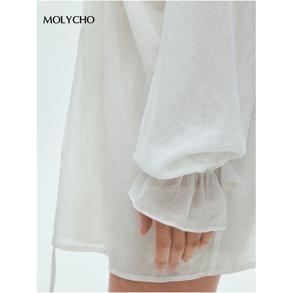 MOLYCHO Misty Sensation French Lazy Ruffle Thin Shirt for Women Relaxed Micro Transparent Sunscreen Shirt image 5