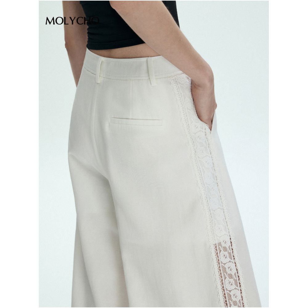 MOLYCHO French lace hollow high waisted wide leg pants for women s summer straight leg pants loose and slimming white pants image 5