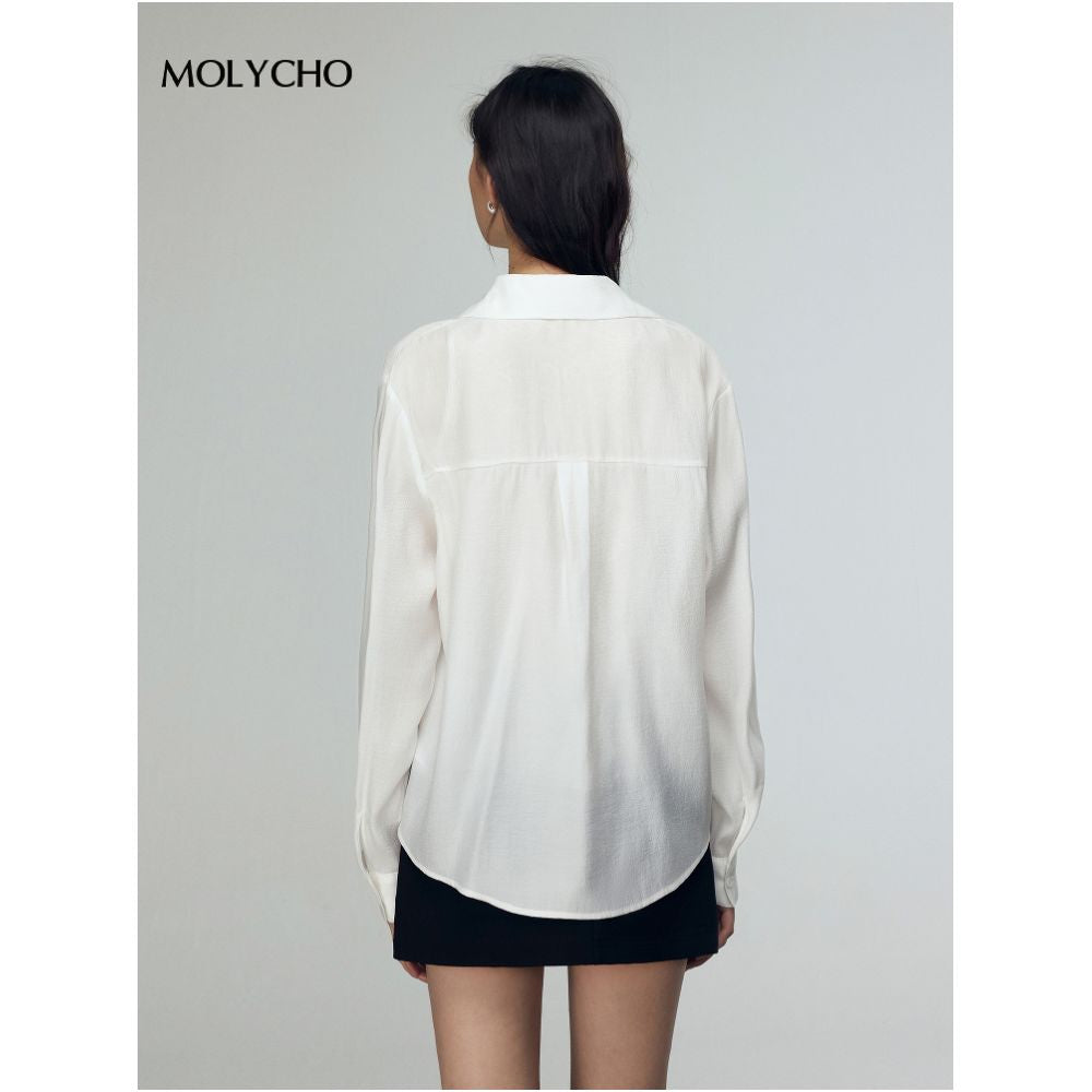 MOLYCHO French white lace shirt two piece set for women s summer sexy slightly transparent top loose shirt set image 8
