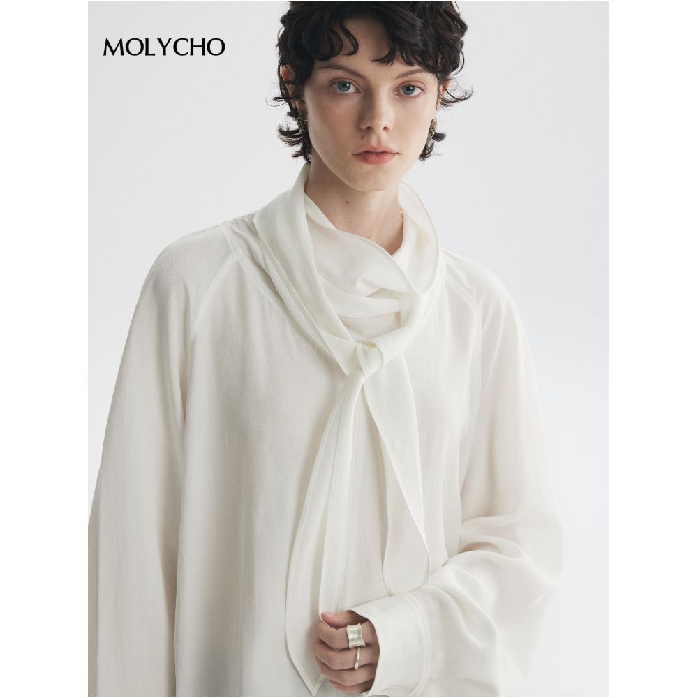 MOLYCHO Lazy Air Feel Lightweight and Fluffy Swinging Collar Ribbon Shirt Loose silhouette Shirt Top image 2