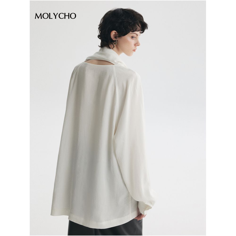 MOLYCHO Lazy Air Feel Lightweight and Fluffy Swinging Collar Ribbon Shirt Loose silhouette Shirt Top image 5