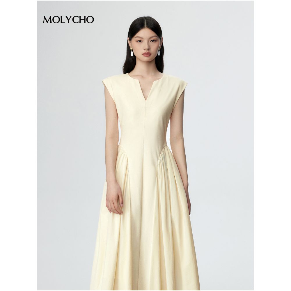 MOLYCHO French Elegant V neck Dress Women s Summer Design Sense Splicing Long Dress Tall Temperament Big Swing Skirt image 2