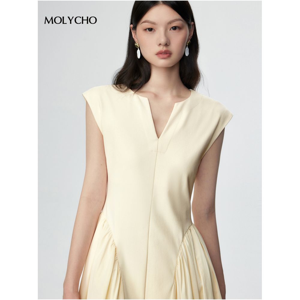 MOLYCHO French Elegant V neck Dress Women s Summer Design Sense Splicing Long Dress Tall Temperament Big Swing Skirt image 3