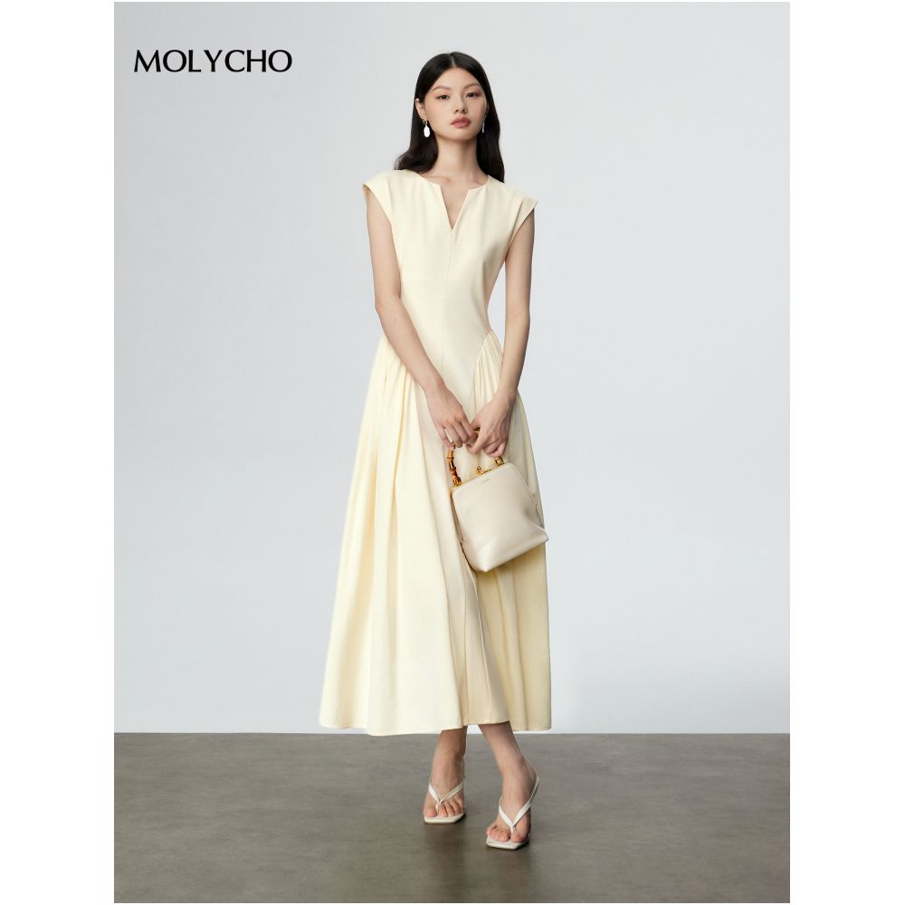 MOLYCHO French Elegant V neck Dress Women s Summer Design Sense Splicing Long Dress Tall Temperament Big Swing Skirt image 4