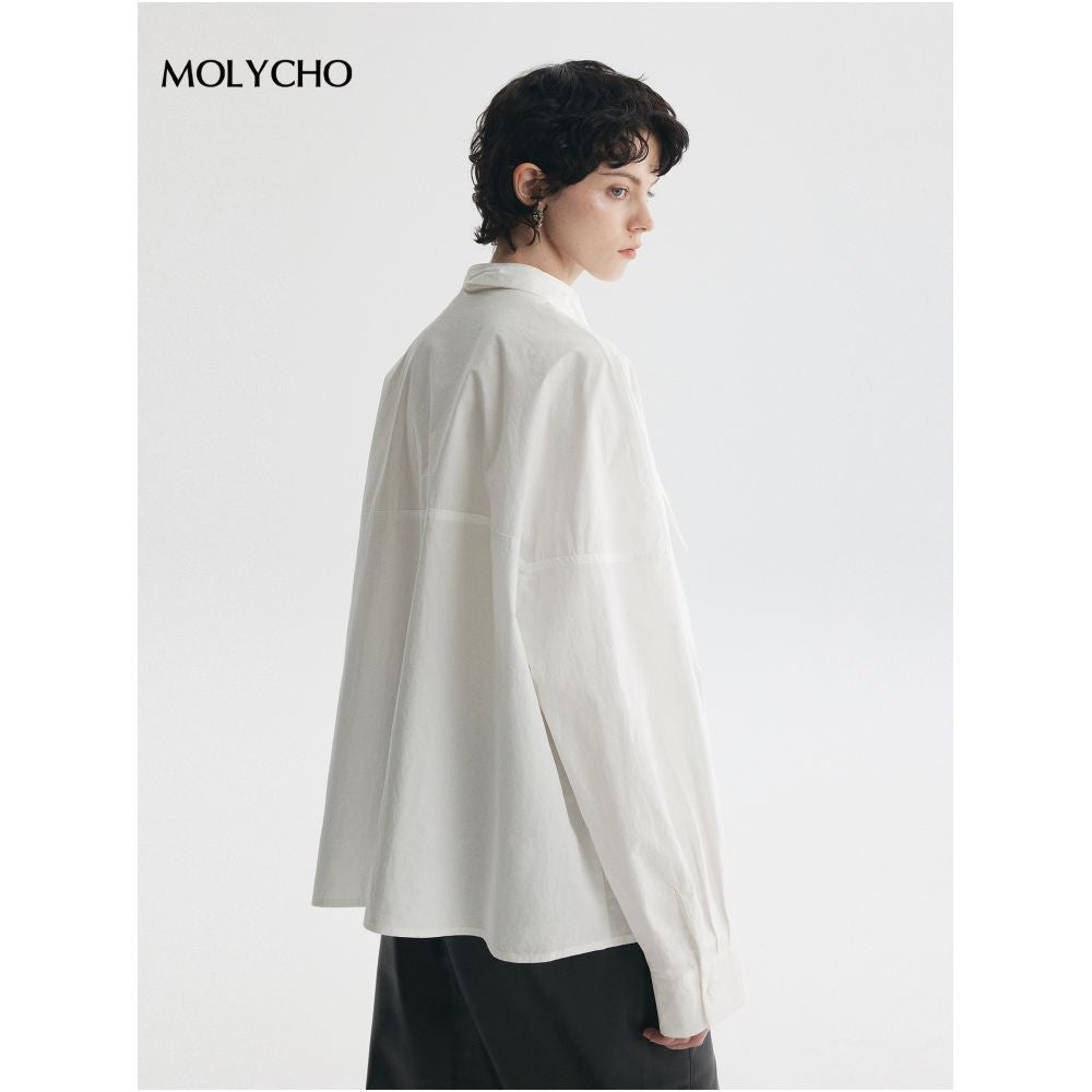 MOLYCHO Lightweight and Transparent Fashionable French White Shirt with Women s Collar Knot and Ribbon Shaped Texture Top image 5