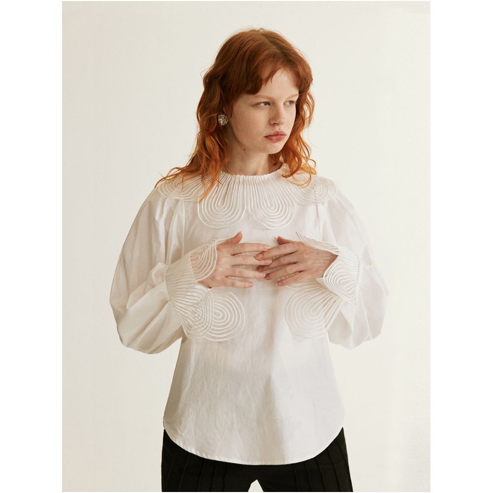 MANE Atelier original design high end bubble sleeves white lace shirt design female niche autumn image 1