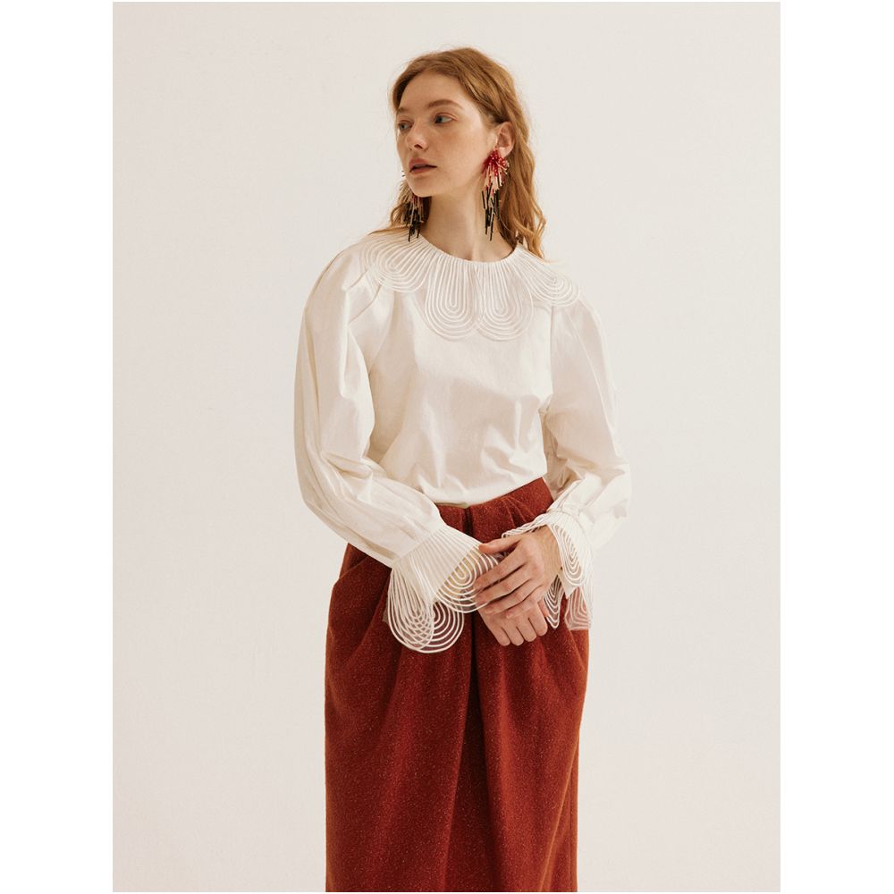 MANE Atelier original design high end bubble sleeves white lace shirt design female niche autumn image 5