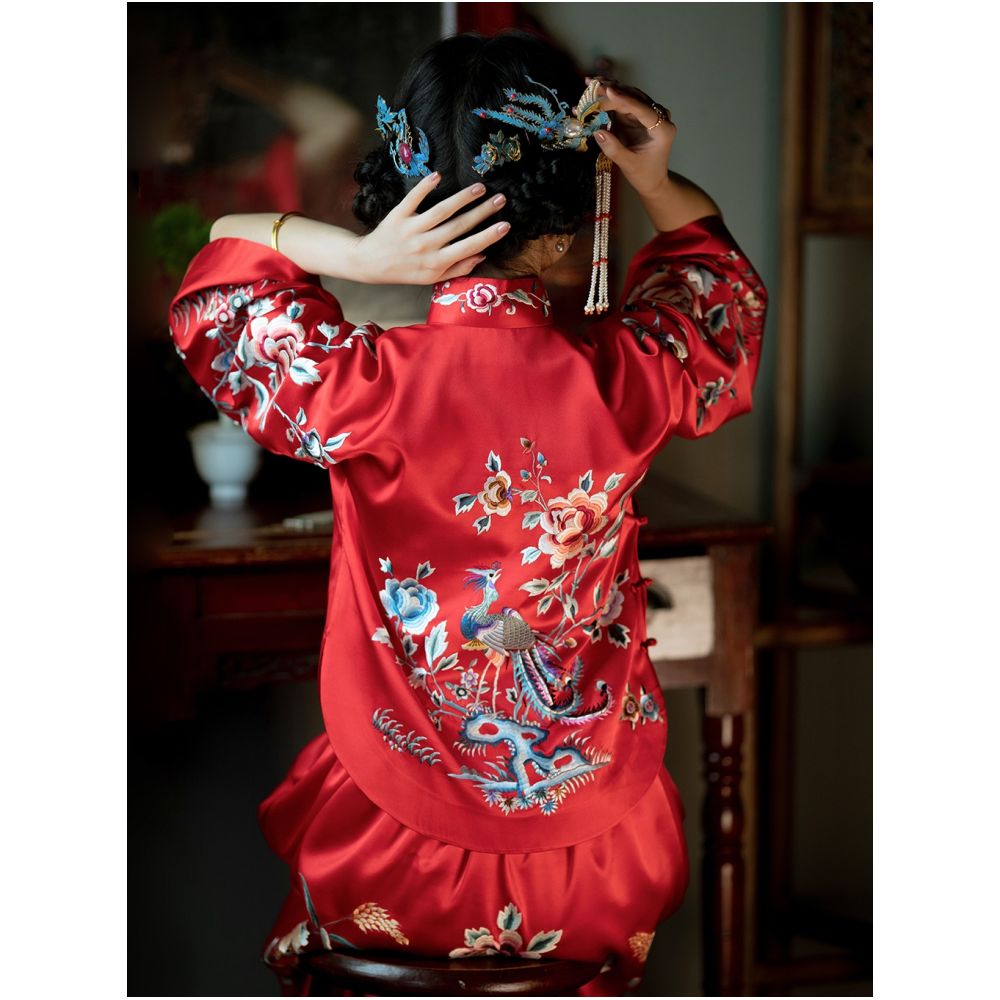 Tongxin Yi Machine Embroidery Edition One City Style Republican Style Wedding Dress Chinese Embroidery Bridal Dress Female image 2