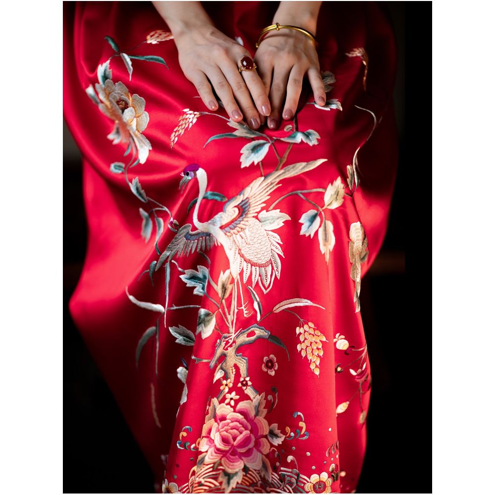 Tongxin Yi Machine Embroidery Edition One City Style Republican Style Wedding Dress Chinese Embroidery Bridal Dress Female image 3