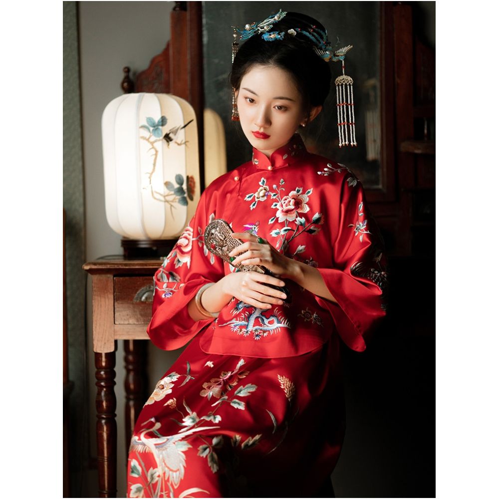 Tongxin Yi Machine Embroidery Edition One City Style Republican Style Wedding Dress Chinese Embroidery Bridal Dress Female image 4