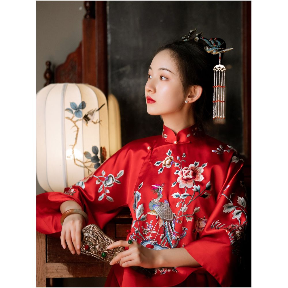 Tongxin Yi Machine Embroidery Edition One City Style Republican Style Wedding Dress Chinese Embroidery Bridal Dress Female image 0