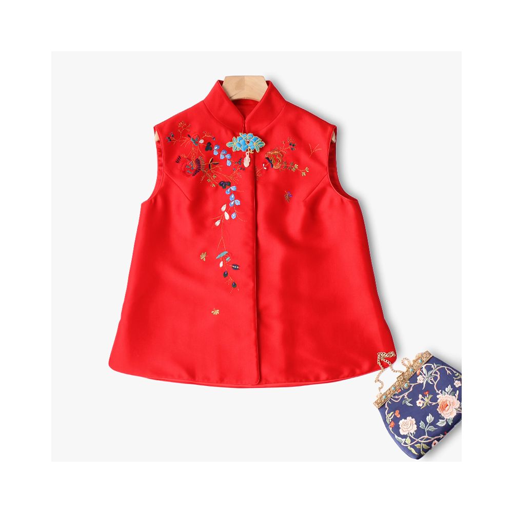 Town Store Baby PCY1380 Chinese Retro Stand up Collar Double breasted Vest Embroidered Camry Shoulder Embroidered Small Shirt Spring and Autumn Winter Women image 175