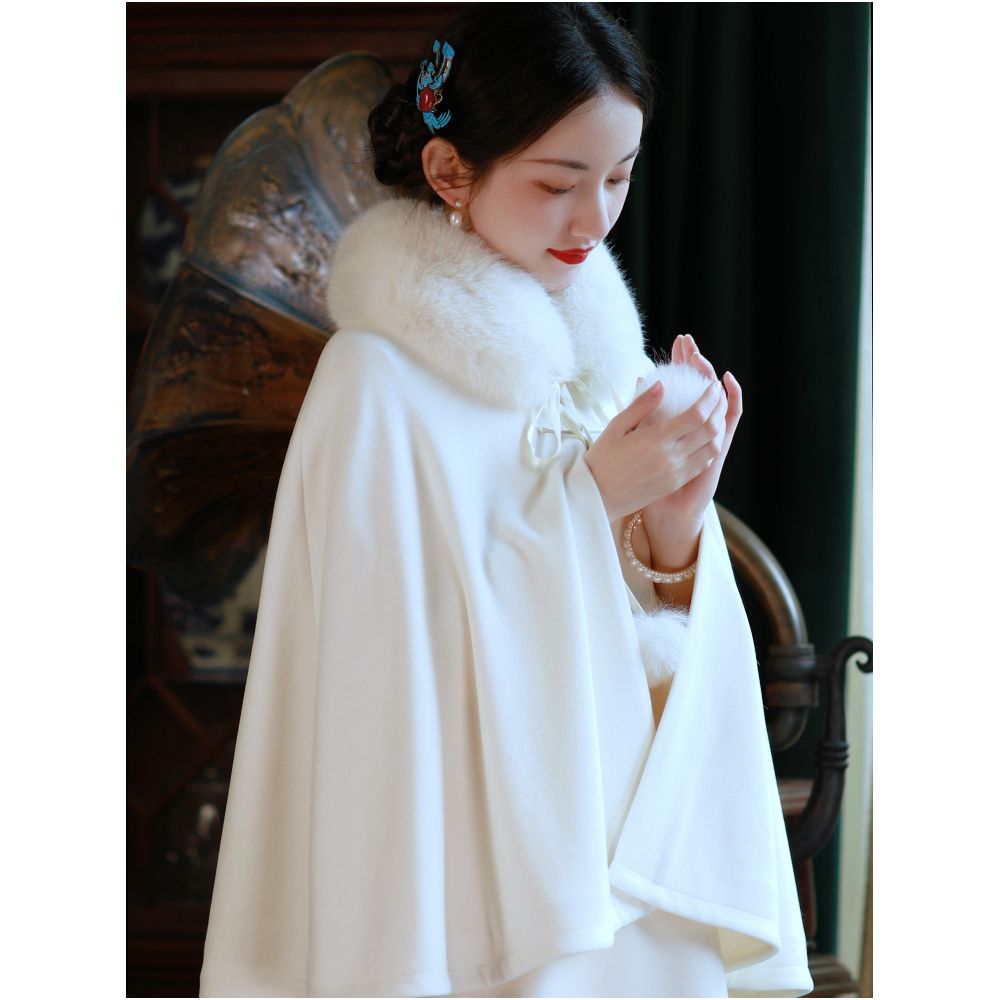 Farewell Zhaojun One City Style Plush Young and Versatile Knitted Velvet Cloak Hairy Collar Shawl for Daily Use image 2