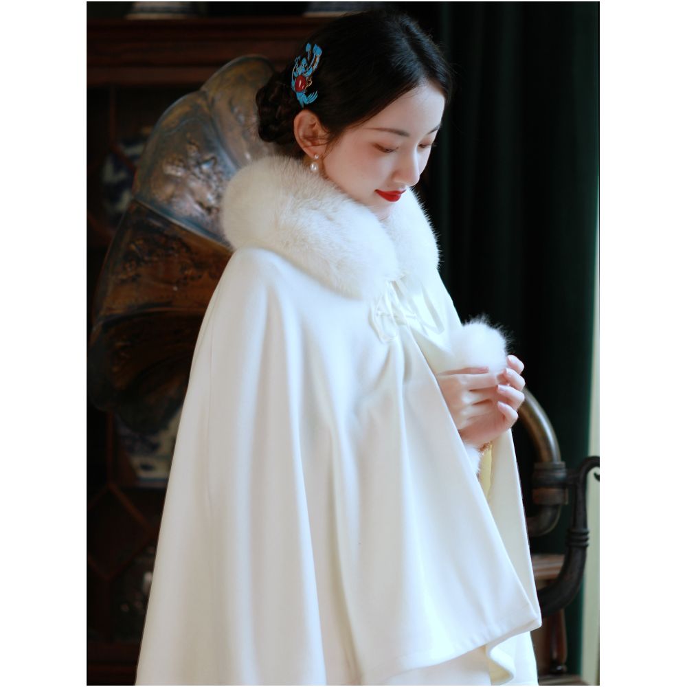 Farewell Zhaojun One City Style Plush Young and Versatile Knitted Velvet Cloak Hairy Collar Shawl for Daily Use image 4