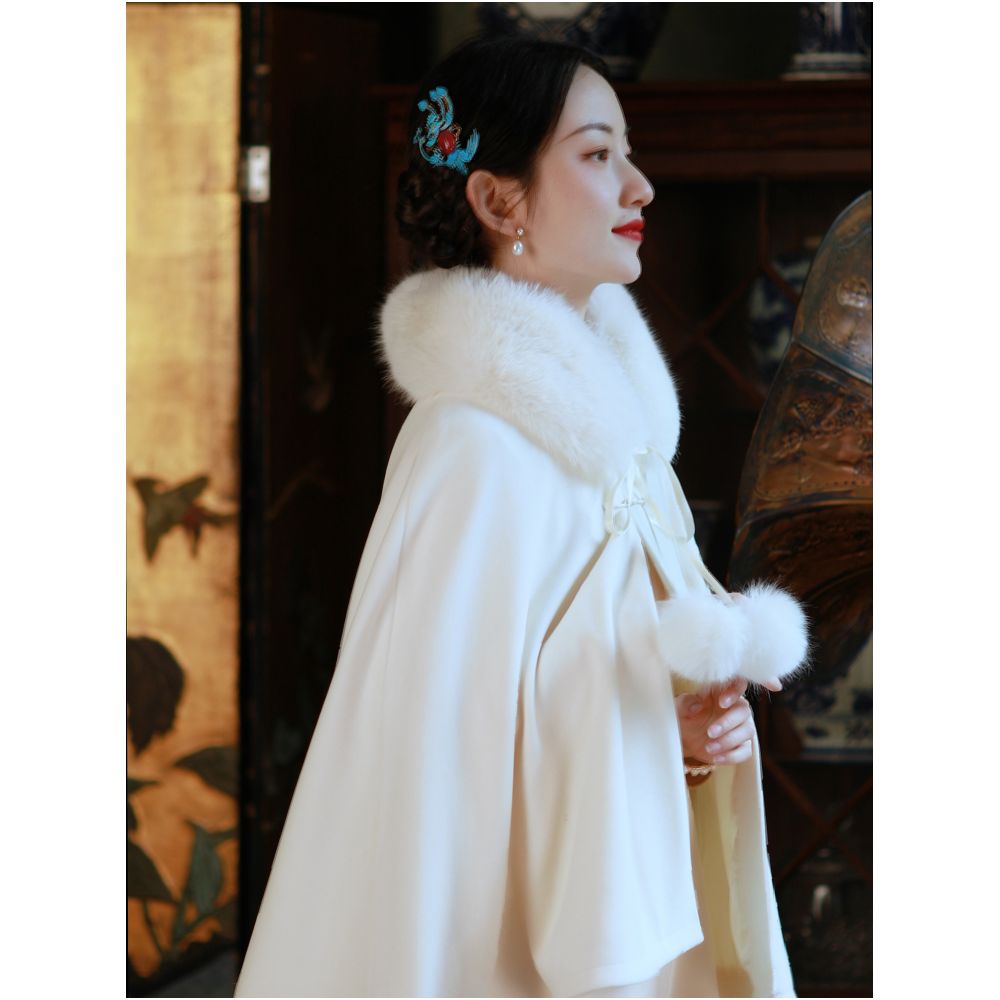 Farewell Zhaojun One City Style Plush Young and Versatile Knitted Velvet Cloak Hairy Collar Shawl for Daily Use image 5