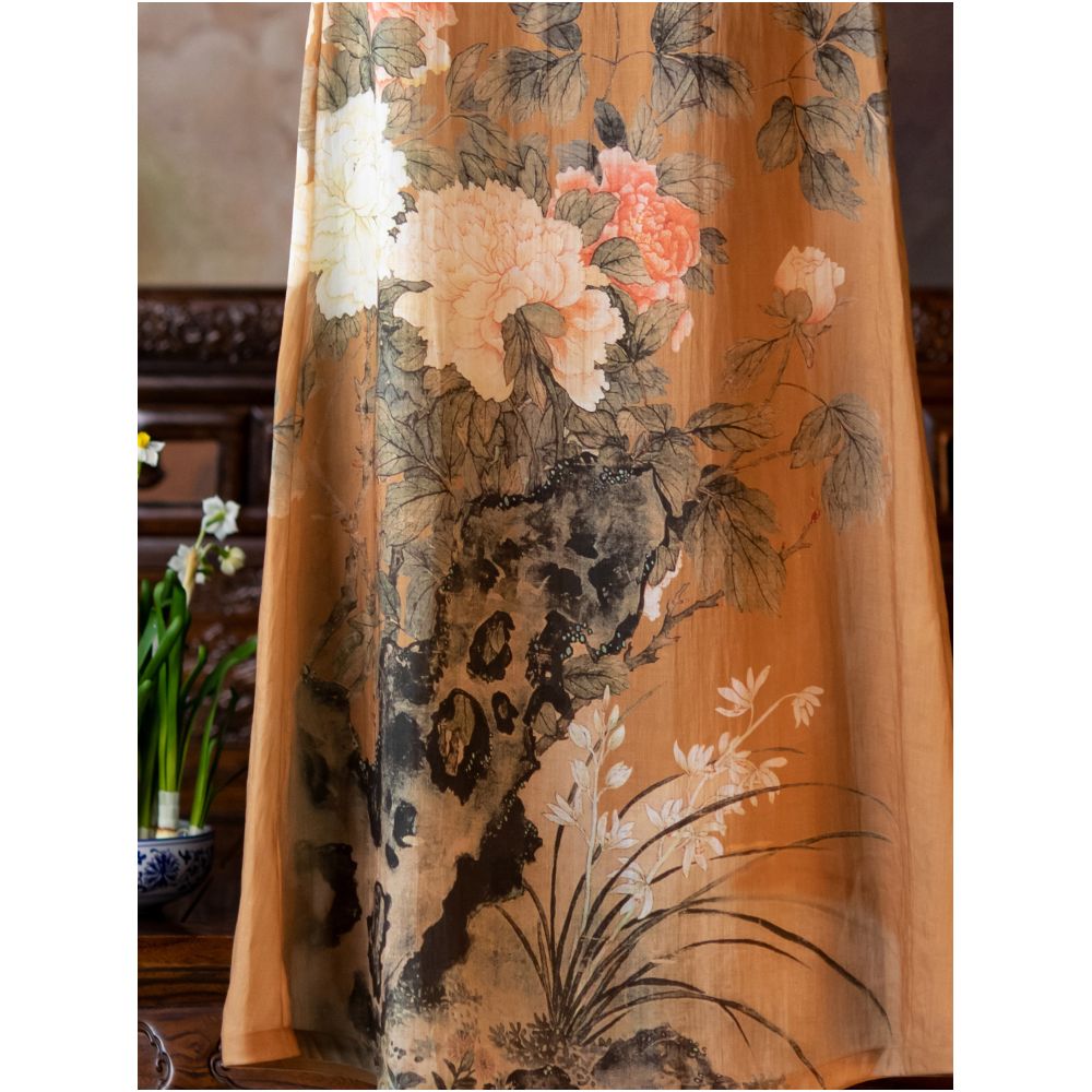 Fragrant Painting Scroll One City Style Plush Summer Republic of China Style Retro No Collar Inverted Big Sleeve Half Open Cheongsam Dress image 5