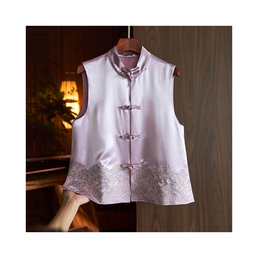 China Chic Style Vinegar Satin Embroidery Vest Women s 2023 Summer New Vintage Disc Button Chinese Jacket Top image 18
