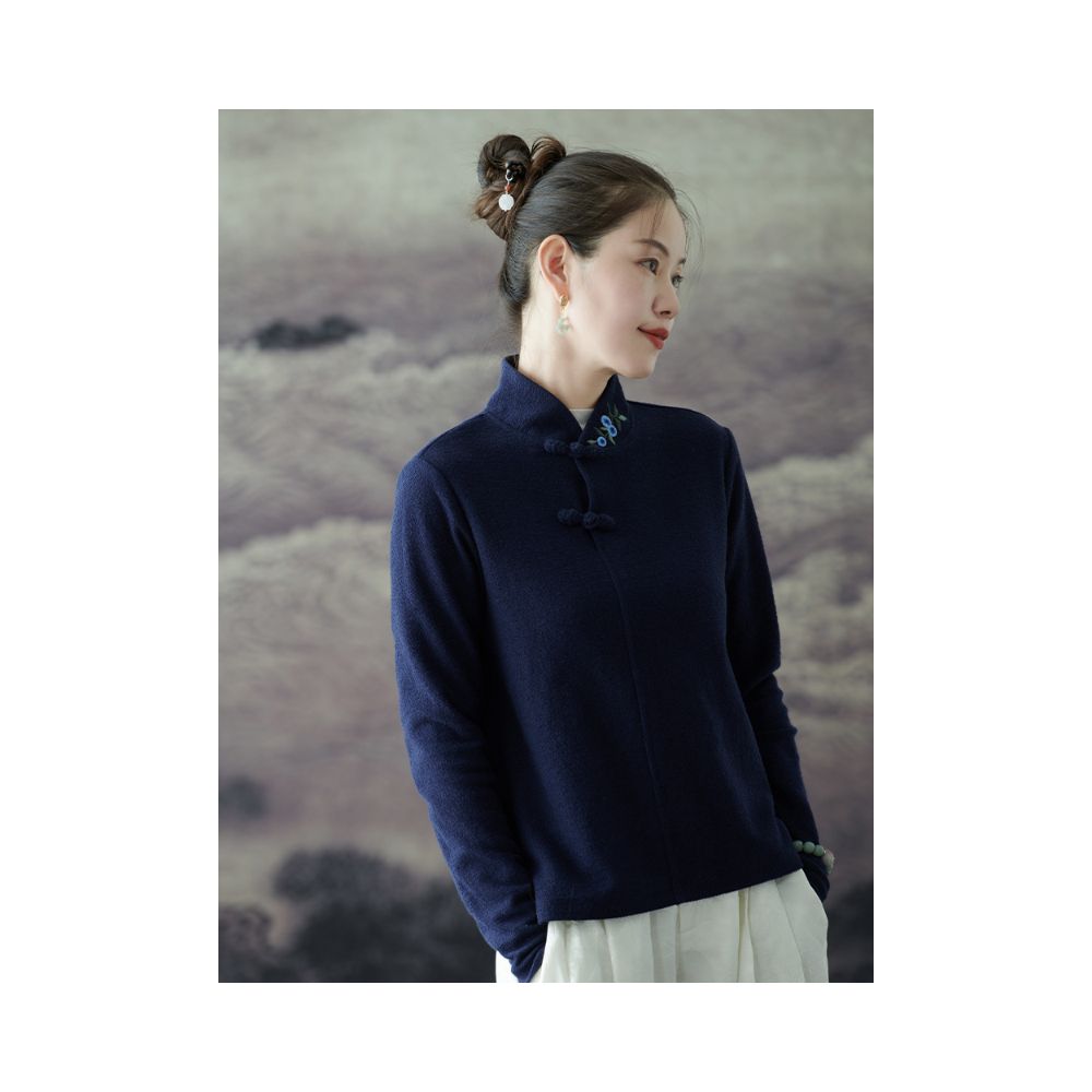 Blossoming Blossoms on the Mo Shang Original Orchid Hemp All Things Surprise Autumn Pure Cotton Embroidered Long Sleeve Shirt Women s Autumn image 3