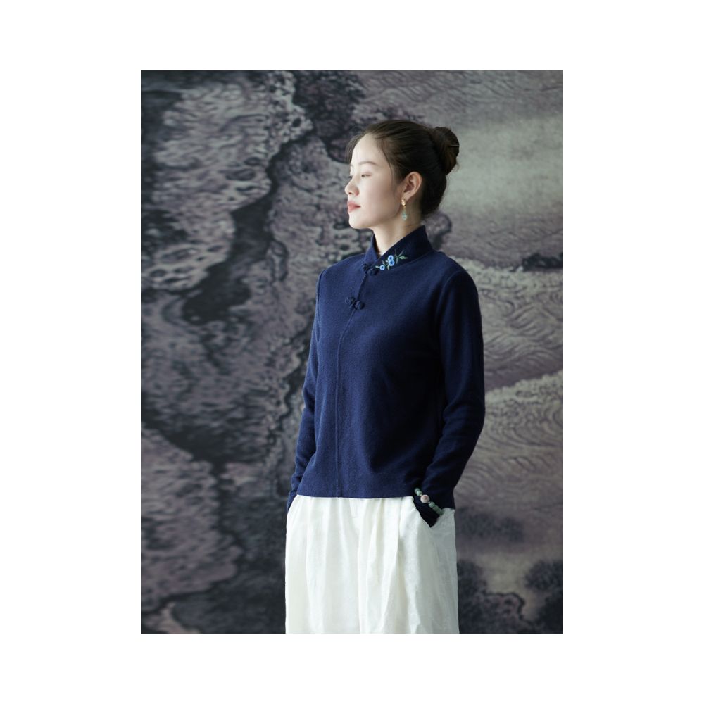 Blossoming Blossoms on the Mo Shang Original Orchid Hemp All Things Surprise Autumn Pure Cotton Embroidered Long Sleeve Shirt Women s Autumn image 4