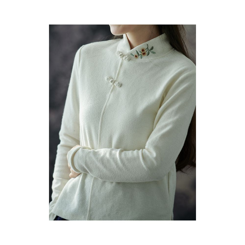 Blossoming Blossoms on the Mo Shang Original Orchid Hemp All Things Surprise Autumn Pure Cotton Embroidered Long Sleeve Shirt Women s Autumn image 0