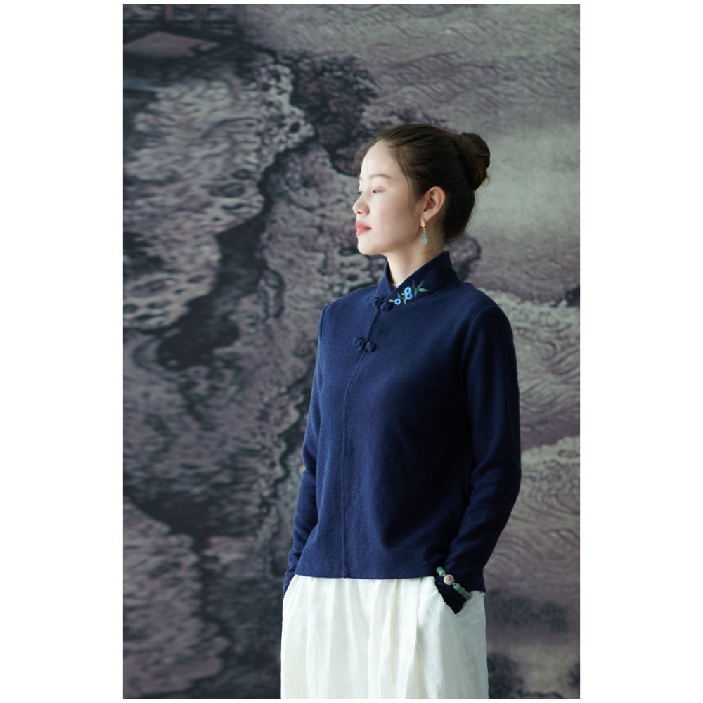 Blossoming Blossoms on the Mo Shang Original Orchid Hemp All Things Surprise Autumn Pure Cotton Embroidered Long Sleeve Shirt Women s Autumn image 7