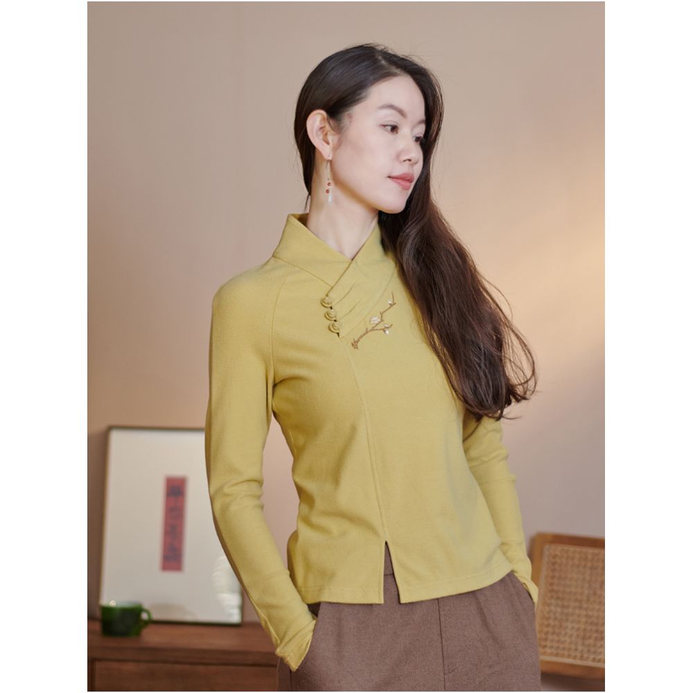 Moshang Flower Blossom Blossom Blossom Fourteen Hanfu National Style China Chic Knitted Cotton Embroidered T shirt Backing Shirt image 3