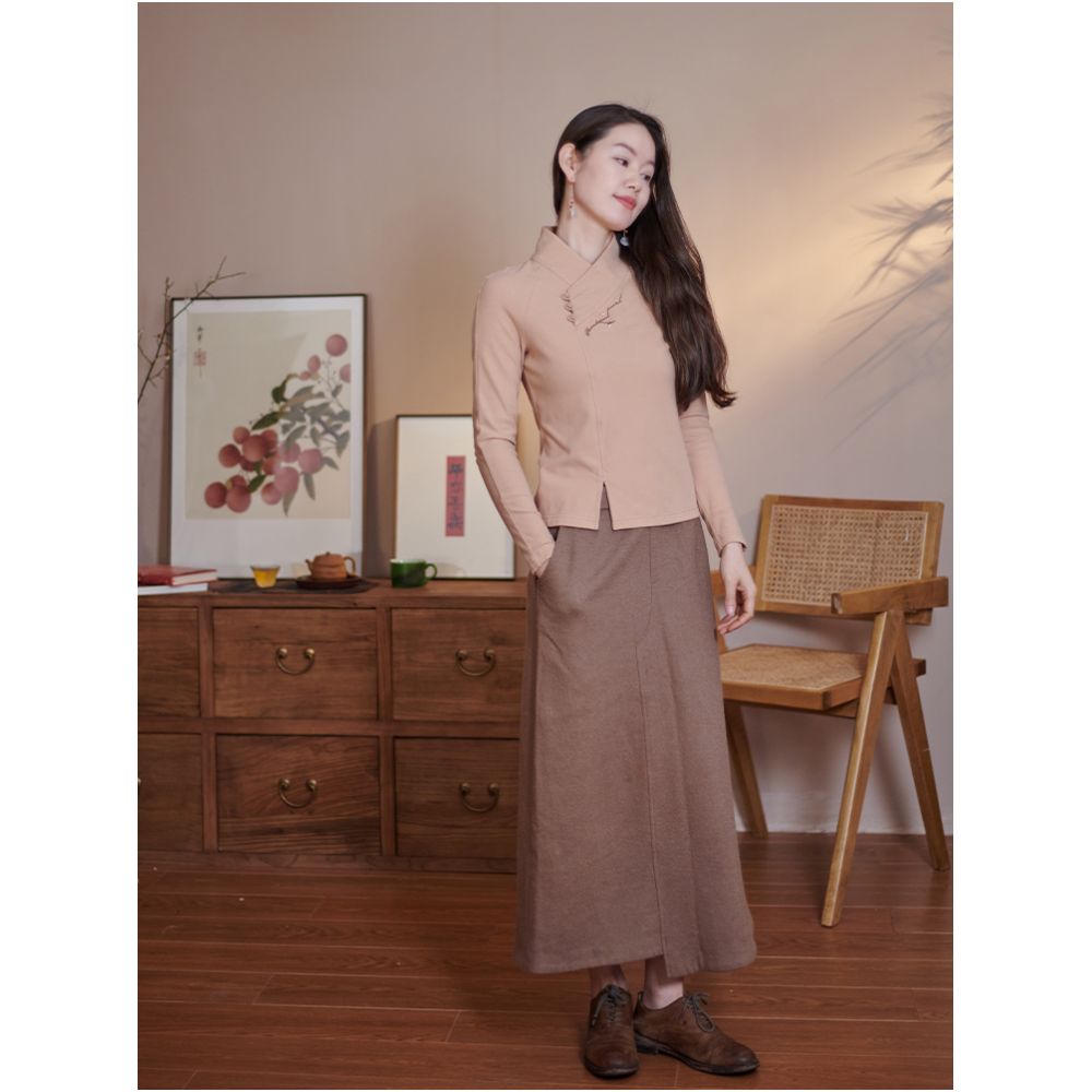 Moshang Flower Blossom Blossom Blossom Fourteen Hanfu National Style China Chic Knitted Cotton Embroidered T shirt Backing Shirt image 5