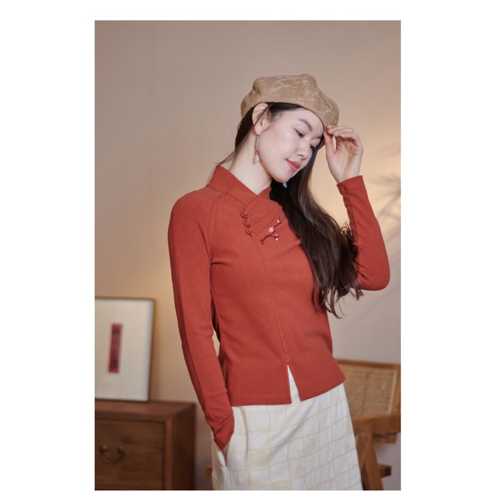 Moshang Flower Blossom Blossom Blossom Fourteen Hanfu National Style China Chic Knitted Cotton Embroidered T shirt Backing Shirt image 48