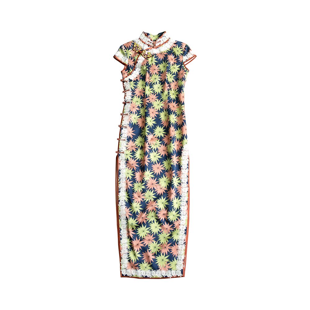 High end heavy duty handmade silk cheongsam young style mulberry silk satin long cheongsam dress image 5