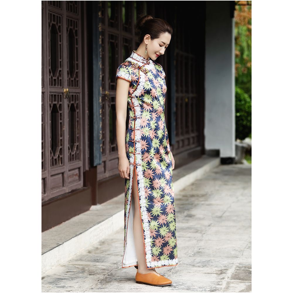 High end heavy duty handmade silk cheongsam young style mulberry silk satin long cheongsam dress image 0