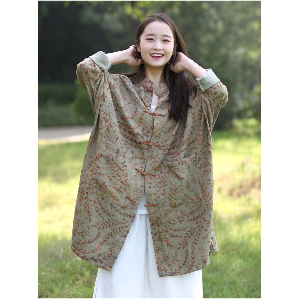 2025 Spring Original Design Cotton and Hemp Coat for Women s Art Retro Style with Loose Bat Sleeves and Mid to Long Sleeves image 9