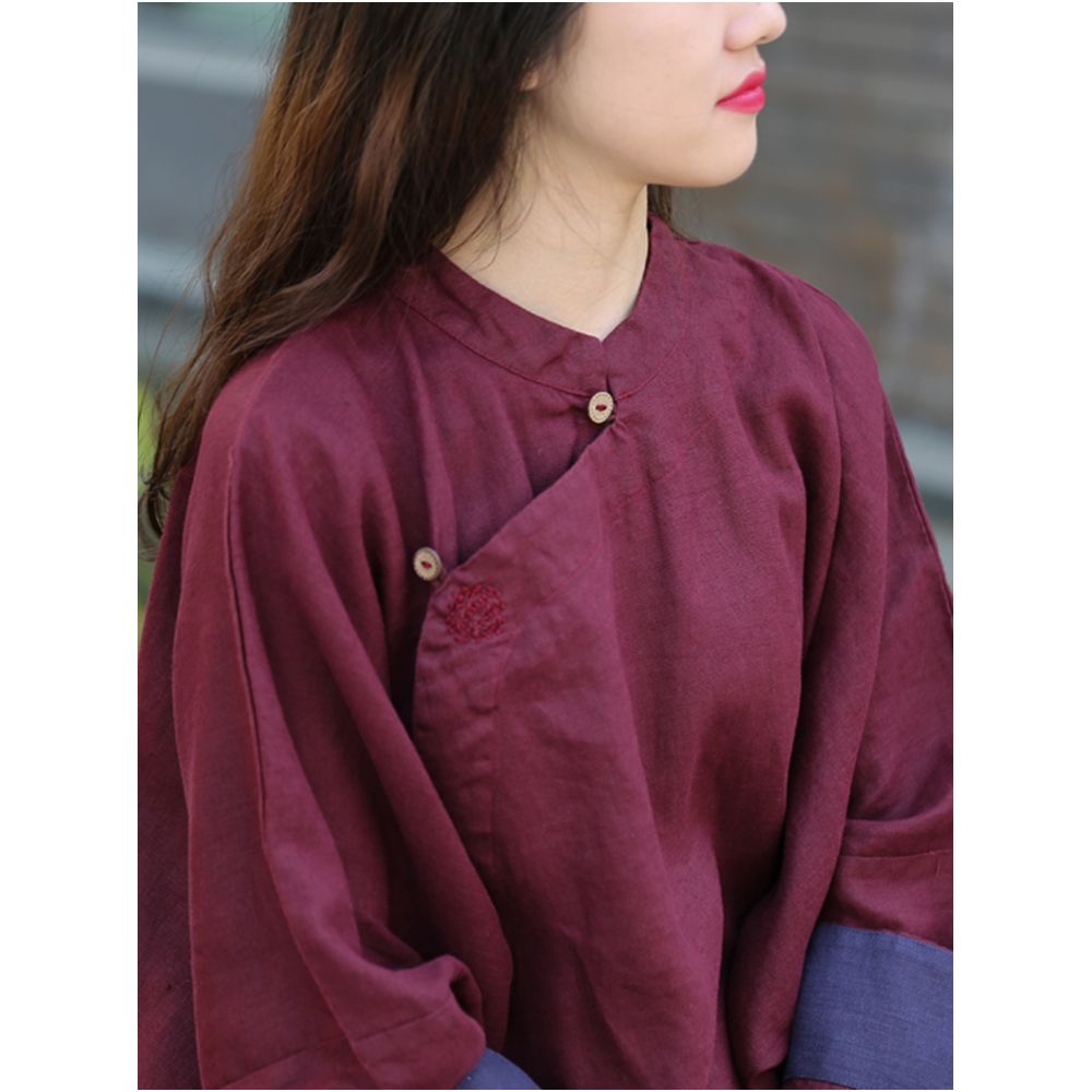 25 spring original design cotton and linen dress washed linen hand embroidery literary retro Chinese ethnic loose robe image 1