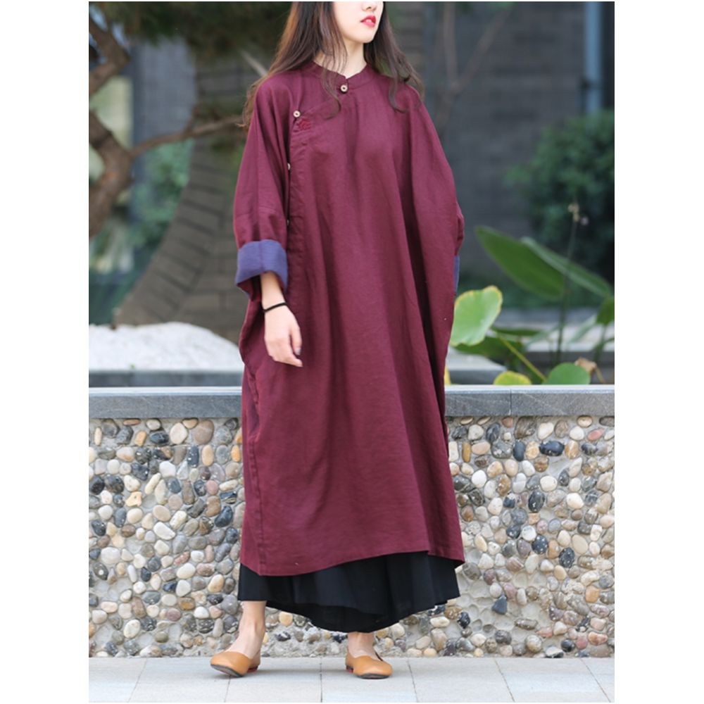 25 spring original design cotton and linen dress washed linen hand embroidery literary retro Chinese ethnic loose robe image 2