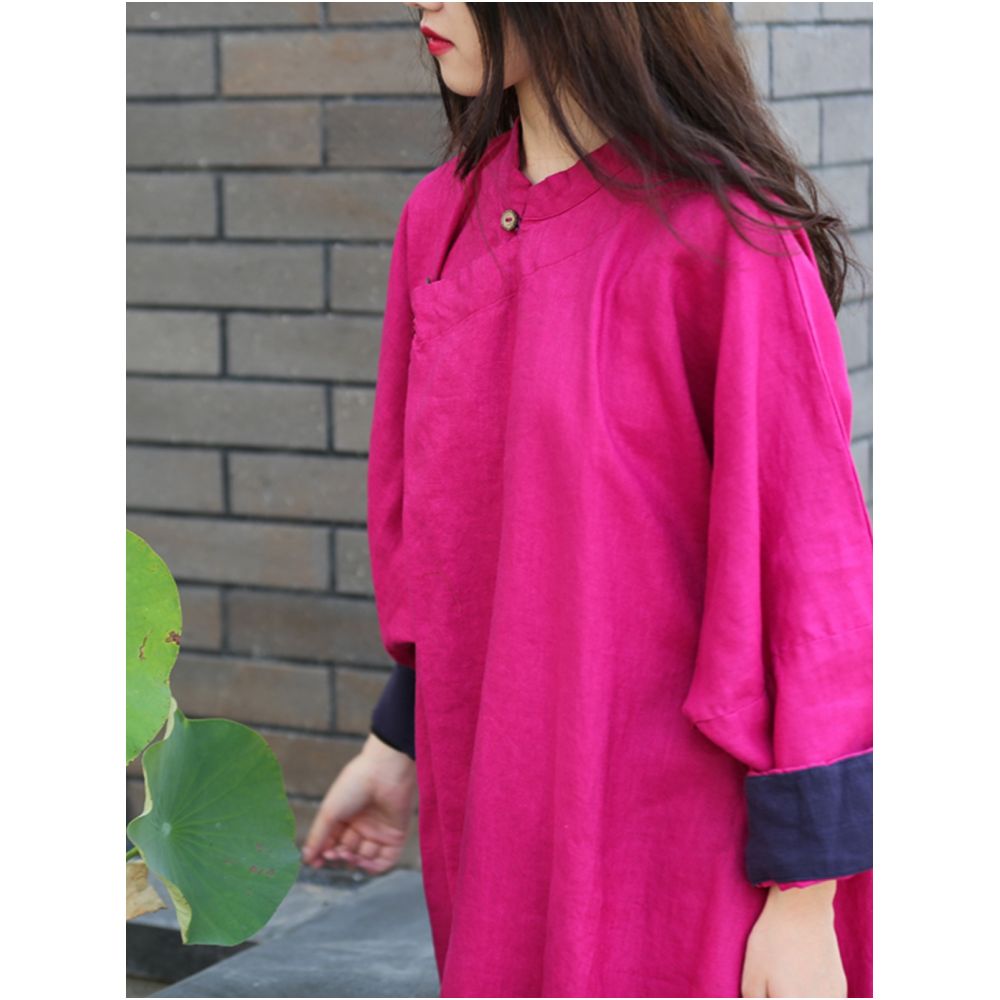 25 spring original design cotton and linen dress washed linen hand embroidery literary retro Chinese ethnic loose robe image 3
