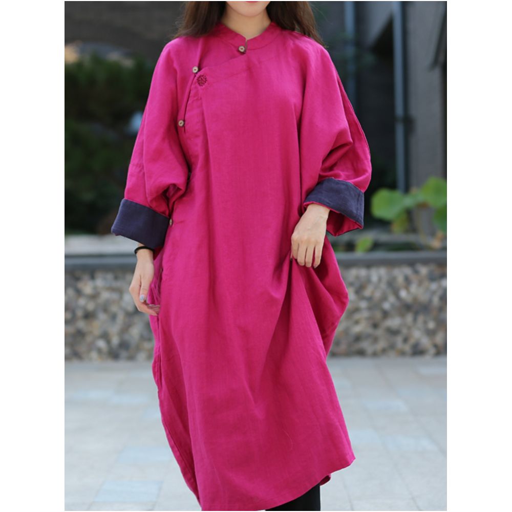 25 spring original design cotton and linen dress washed linen hand embroidery literary retro Chinese ethnic loose robe image 4