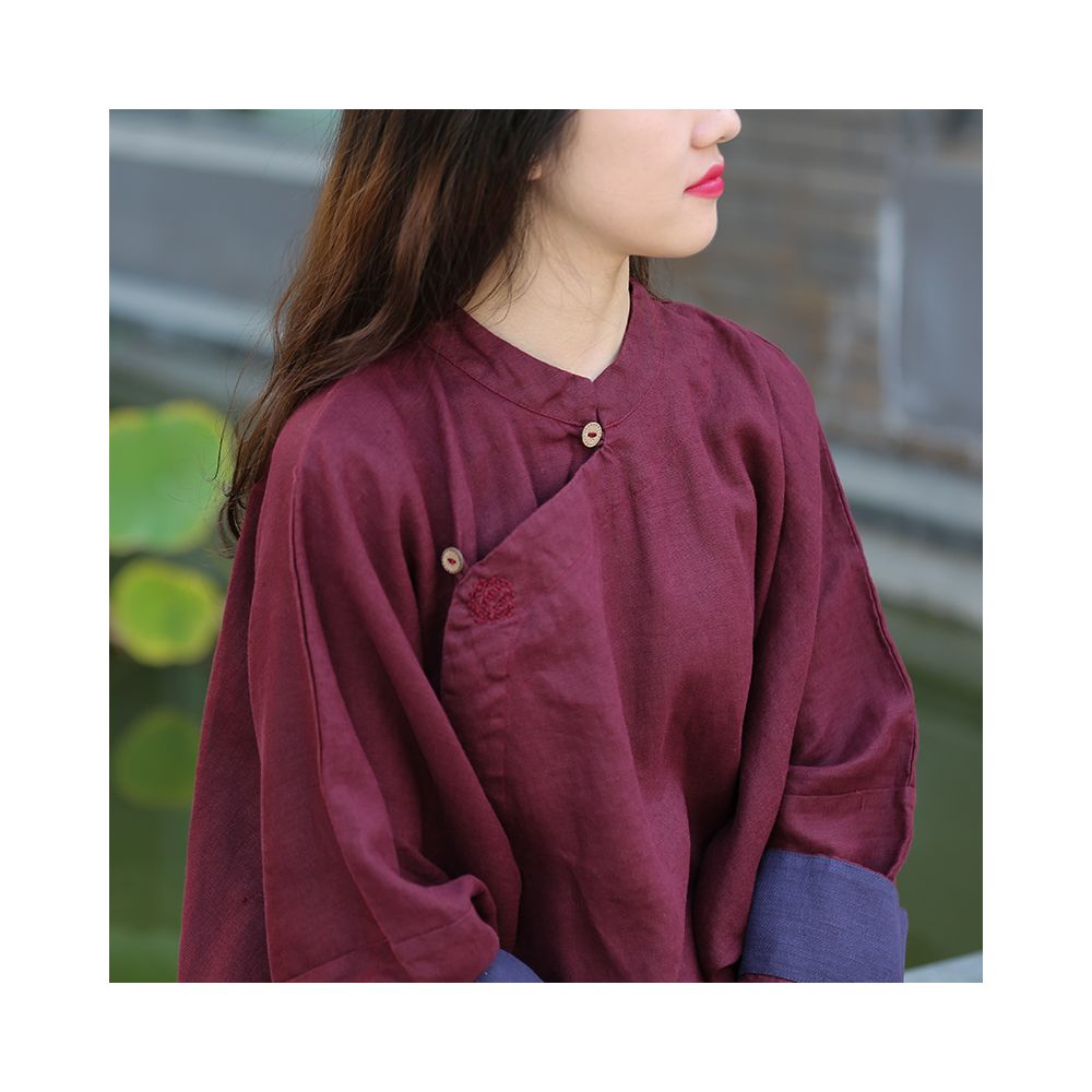 25 spring original design cotton and linen dress washed linen hand embroidery literary retro Chinese ethnic loose robe image 8