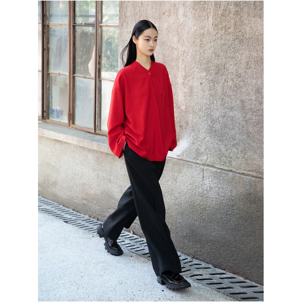 Knitted fabric three dimensional cutting Chinese elements high cold and bright red shirt set image 4